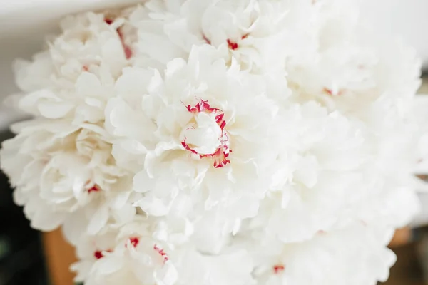 가까이 아름다운 복숭아 꽃다발 꽃병에 꽃잎이 어머니들 발렌틴 — 스톡 사진