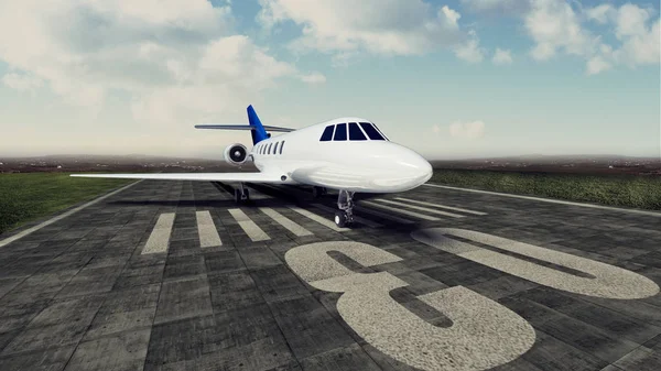 공항에 착륙 하는 비행기의 3d 그림입니다. 항공기 개념의 도착. — 스톡 사진