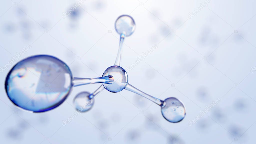 3d illustration of molecule model. Science background with molecules and atoms.