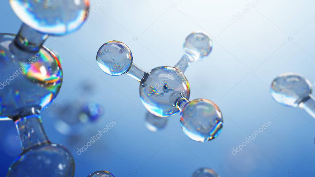 3d illustration of glass molecules. Atoms connection concept. Abstract science background.