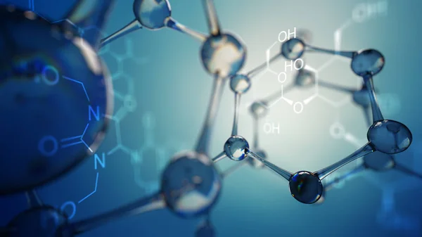 3D-Illustration des Molekülmodells. Wissenschaftlicher Hintergrund mit Molekülen und Atomen — Stockfoto