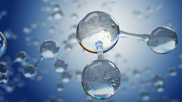 3d illustration with water molecule. Abstract molecule microbiology or science background.