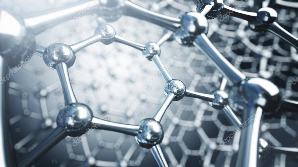 3d illusrtation of graphene molecules. Nanotechnology background illustration.