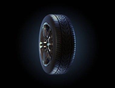 Araba jant ve lastik asfalt yol üzerinde duran