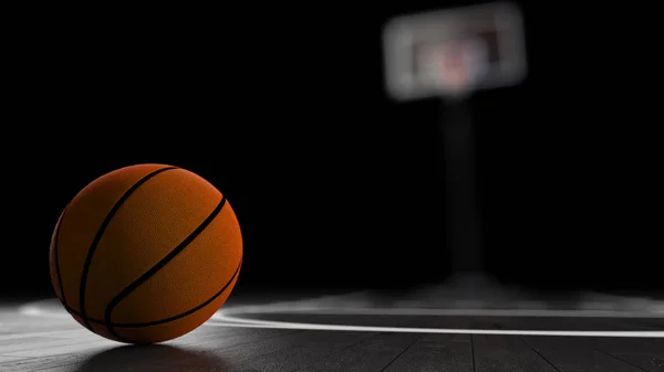 Баскетбольна арена з баскетбольним м'ячем — стокове фото