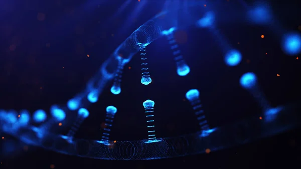 Une particule 3D rendue ADN sur un fond bleu bokeh . — Photo