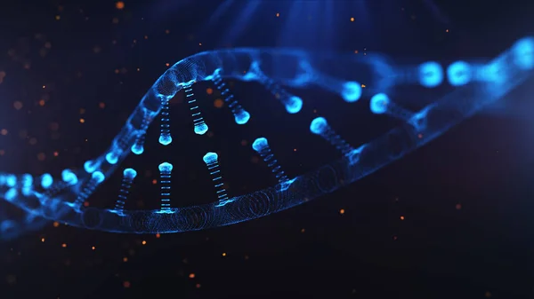 Une particule 3D rendue ADN sur un fond bleu bokeh . — Photo