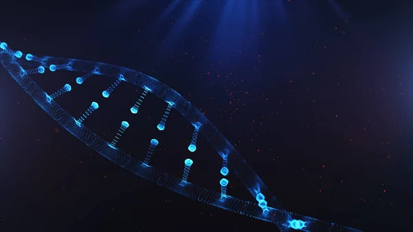 Une particule 3D rendue ADN sur un fond bleu bokeh . — Photo