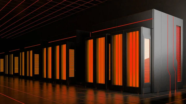 3d illustration of servers in dark room — Stock Photo, Image