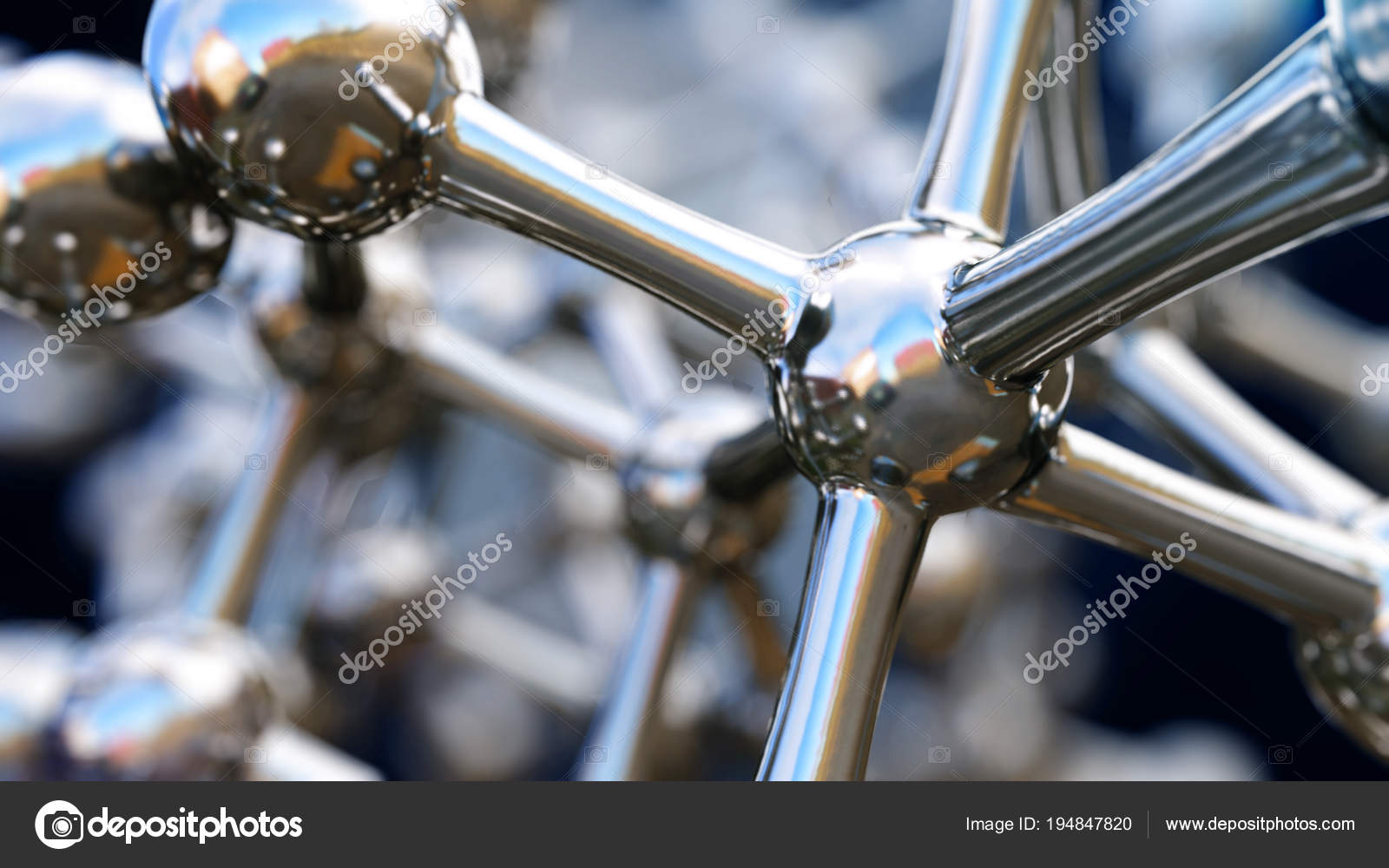 3D illustration of iron molecule made of stainless steel Stock Photo by