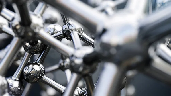 Vas molekula, rozsdamentes acélból készült 3D-s illusztráció — Stock Fotó