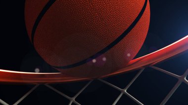 Basketbol topu bir çember içinde düşen 3D çizimi