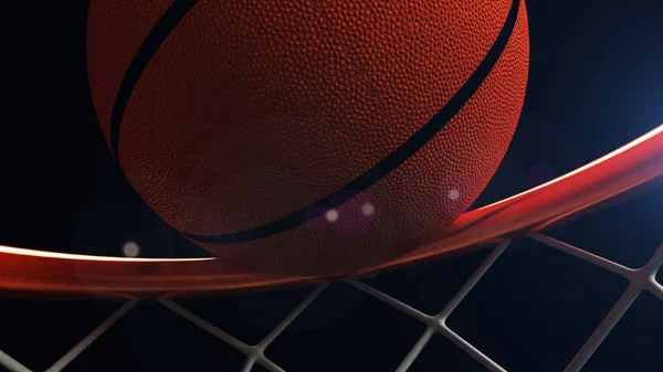 3D illustration av basket boll faller i en hoop — Stockfoto