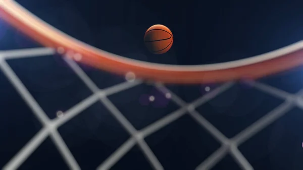 Ilustración 3D de Baloncesto cayendo en un aro — Foto de Stock