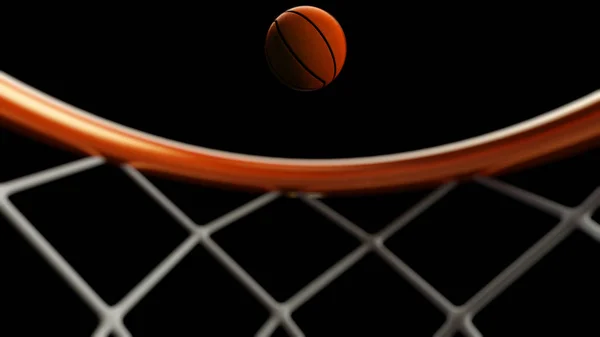 3D illustration av basket boll faller i en hoop — Stockfoto