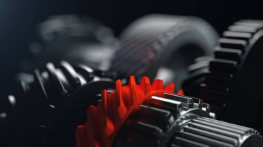motoru Dişli tekerlekleri, closeup görünümü 3D çizimi