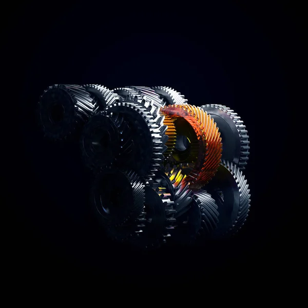 3d illustration of engine gear wheels, closeup view — Stock Photo, Image