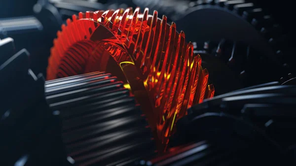 3D illustratie van motor tandwielen, close-up weergave — Stockfoto