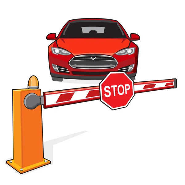 Barreira, stop sign, carro — Vetor de Stock