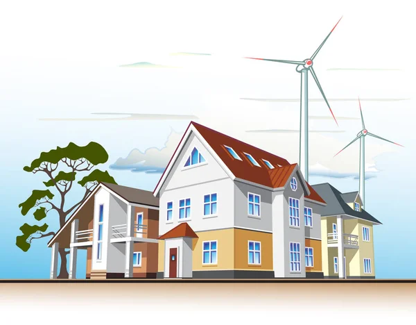 Ülke evleri, alternatif enerji — Stok Vektör