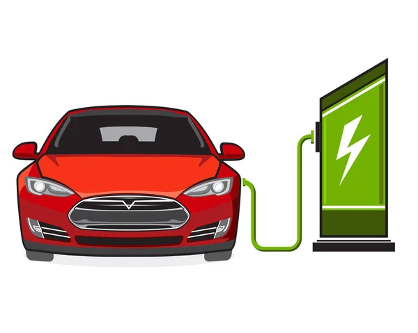 Elektromos autó és a töltőállomás — Stock Vector