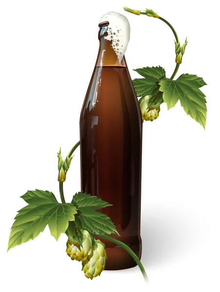 Una bottiglia di birra e luppolo — Vettoriale Stock