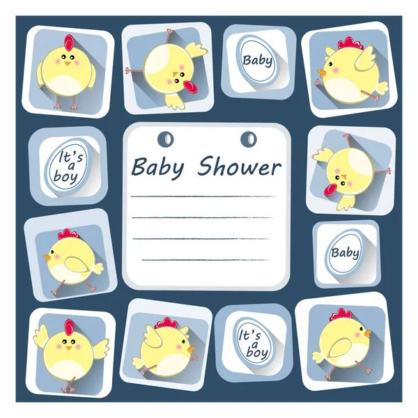Tarjeta de invitación de ducha de bebé con pollos lindos — Vector de stock