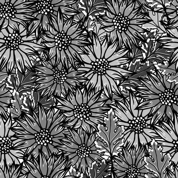 Black and white monochrome seamless pattern with aster flower — Stock Vector