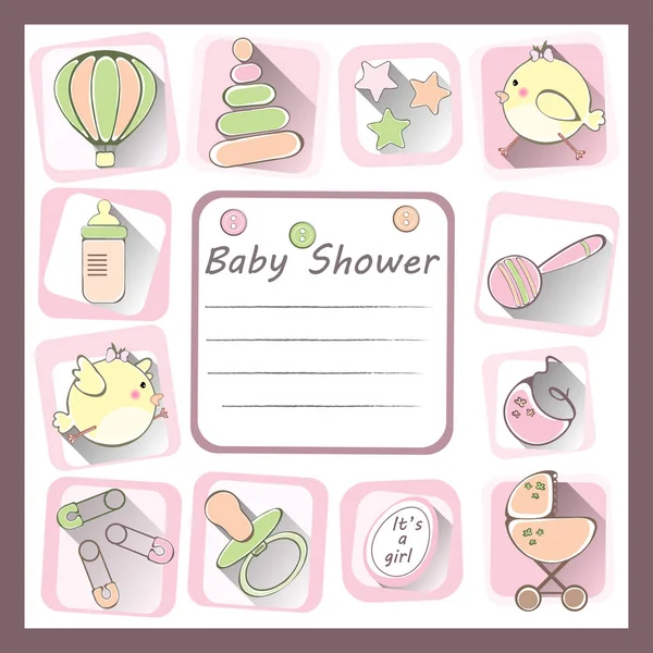 Baby shower invito carta per le ragazze — Vettoriale Stock