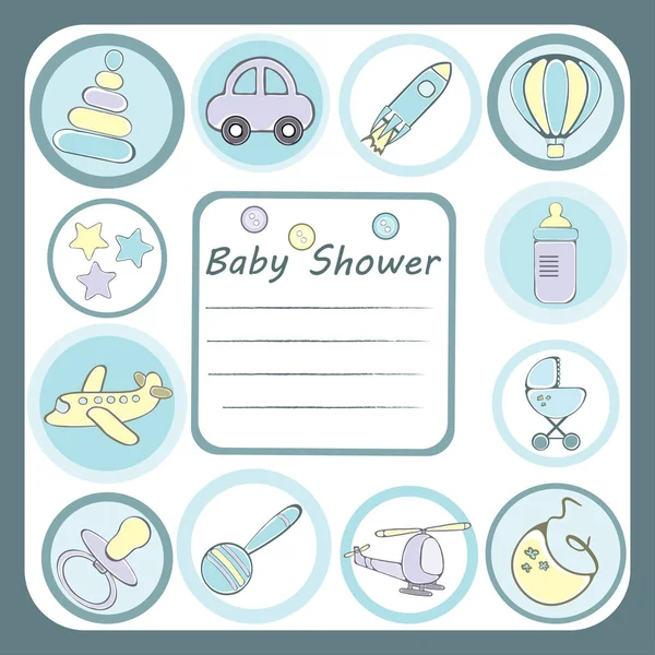 Baby shower invito carta per i ragazzi — Vettoriale Stock