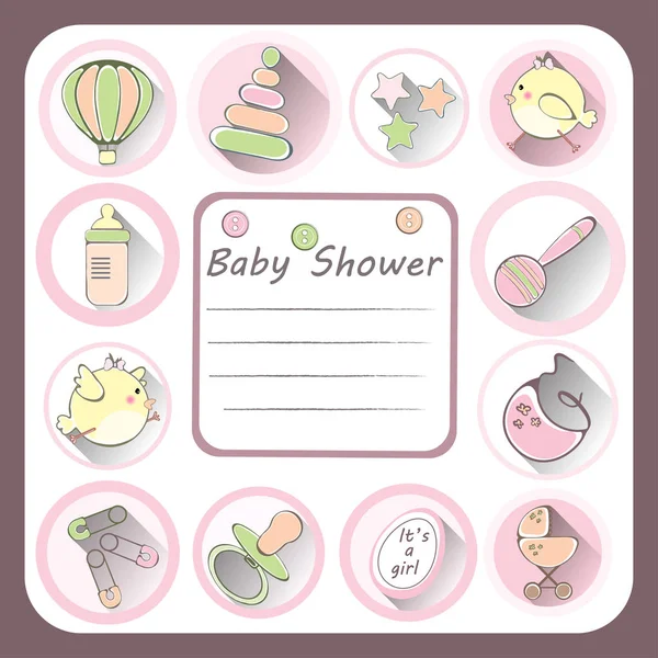 Tarjeta de invitación de ducha de bebé para niñas — Vector de stock