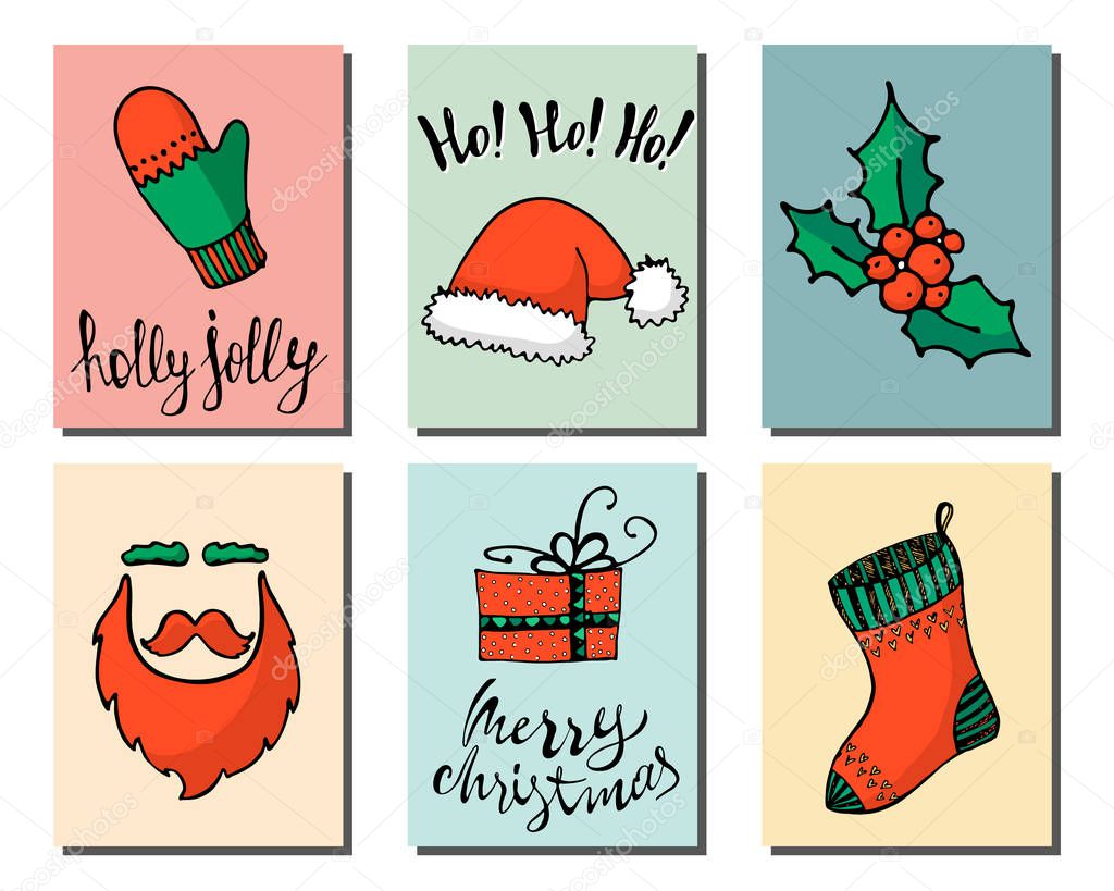 Doodle Christmas cards set. Vector illustration