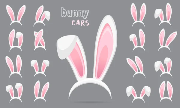 イースターウサギの耳のステッカーコレクション 透明な背景にマスクウサギの耳のセット 大きなセットだ ベクターイラスト — ストックベクタ