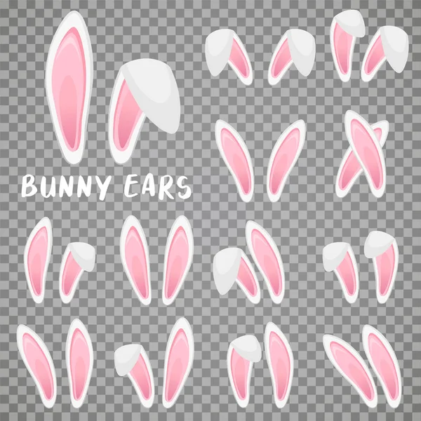 复活节兔子耳朵贴纸系列 一套透明背景下的兔耳口罩 矢量说明 — 图库矢量图片