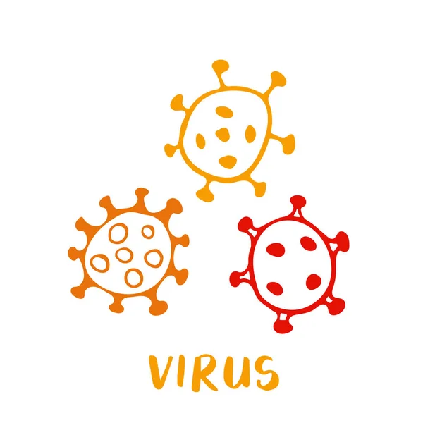 Virus Bacterias Dibujado Mano Icono Símbolo Del Coronavirus Ilustración Aislada — Archivo Imágenes Vectoriales
