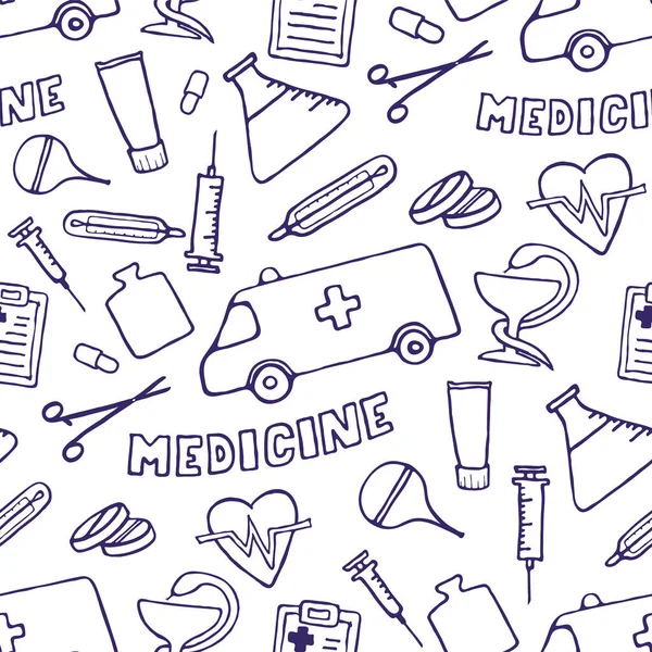 Медицина Безшовний Каракулі Візерунок Вашого Дизайну Рука Намальована Охорона Здоров — стоковий вектор