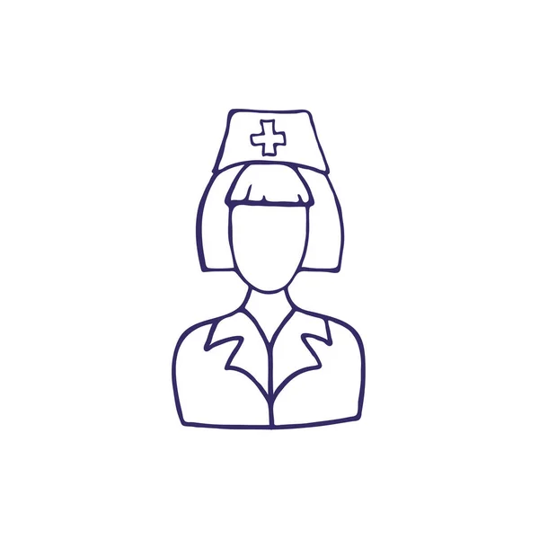 Icono Cara Enfermera Dibujada Mano Negra Con Sombrero Con Cruz — Archivo Imágenes Vectoriales