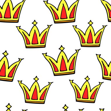 Karalama kusursuz deseni taçlandırır. Elle çizilmiş lüks arka plan. Tatlı bebek, küçük prenses ya da çocuk odası için kraliyet tasarımı, posterler, kutlamalar. Vektör illüstrasyonu.