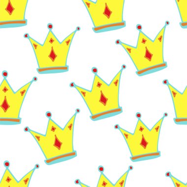 Karalama kusursuz deseni taçlandırır. Elle çizilmiş lüks arka plan. Tatlı bebek, küçük prenses ya da çocuk odası için kraliyet tasarımı, posterler, kutlamalar. Vektör illüstrasyonu.