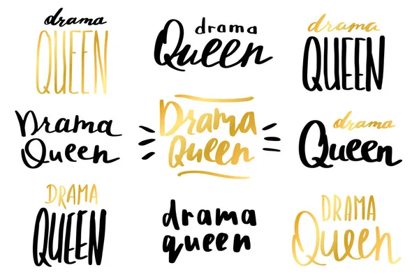 Drama Queen Print Set Estilo Simples Doodle Inscrição Moda Slogan — Vetor de Stock