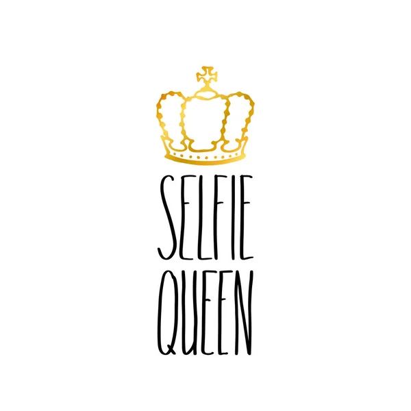 Selfie Queen Imprimé Dans Simple Style Doodle Dessiné Main Inscription — Image vectorielle
