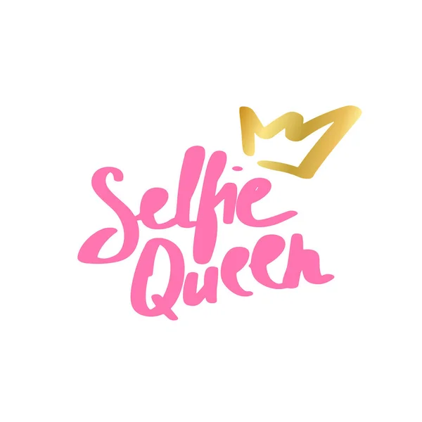 Selfie Queen Imprimir Estilo Doodle Desenhado Mão Simples Inscrição Moda — Vetor de Stock