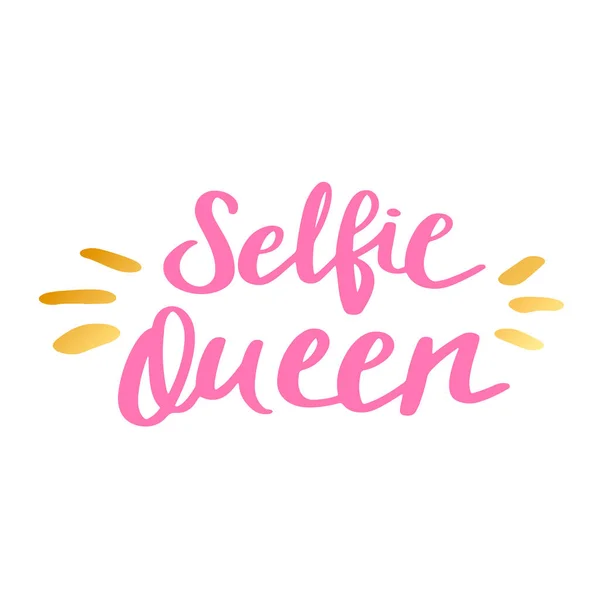 Selfie Queen Imprimir Estilo Doodle Desenhado Mão Simples Inscrição Moda — Vetor de Stock