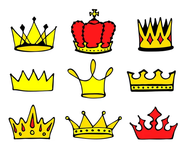 Coleção Doodle Logotipo Coroas Mão Desenhada Princesa Rainha Coroa Ícones — Vetor de Stock