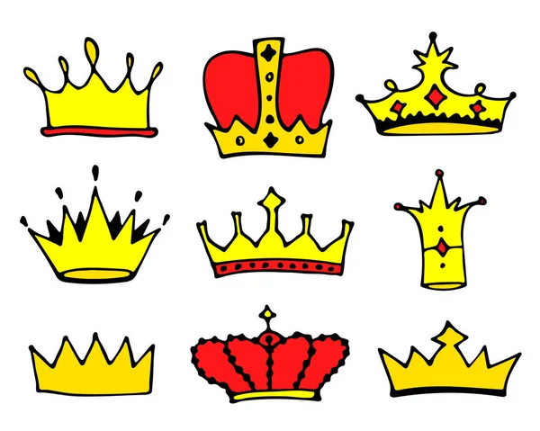 Crowns Logo Doodle Collection Hand Drawn Princess Queen Crown Icons — Stock Vector