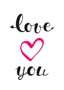 Kırmızı kalpli sevgililer günü afişi. Basit. Seni seviyorum, kutsa. Poster, pankart ya da davetiye tasarımı. Vektör illüstrasyonu