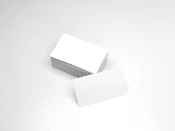 Stack of business cards. Namecards mockup template on white leather background. 3D Rendering — Stock Photo, Image