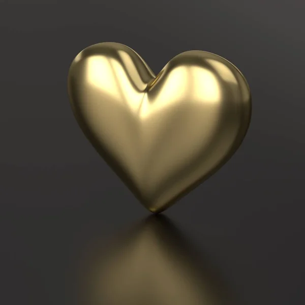 Det gylne hjertet. 3D Render på svart bakgrunn – stockfoto