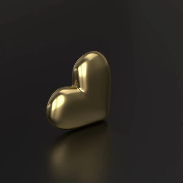 Gyllene hjärta. 3D render på svart bakgrund — Stockfoto