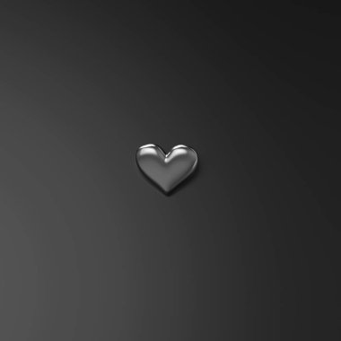 Siyah arka plan üzerine gümüş kalp. 3D render